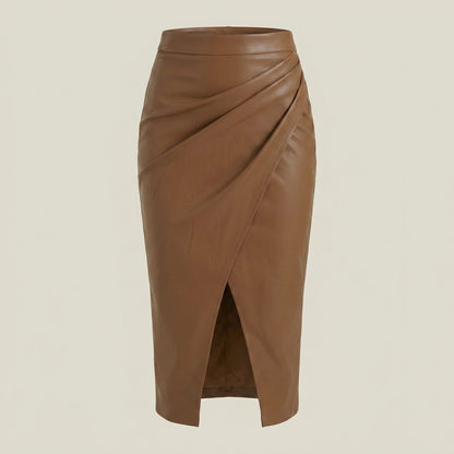 Damen Midi-Rock mit Raffung und vorderem Schlitz-Skirt for women-Alpenkind