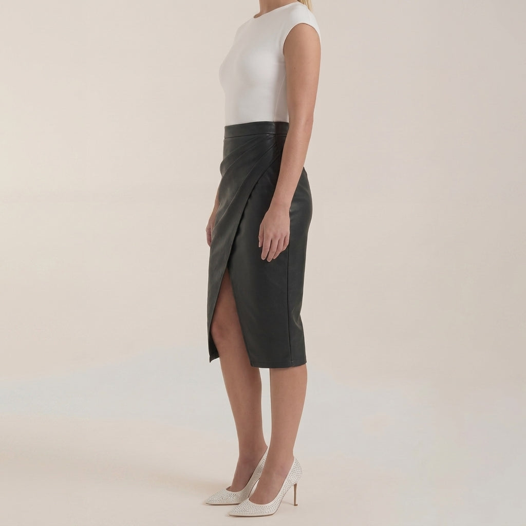 Damen Midi-Rock mit Raffung und vorderem Schlitz-Skirt for women-Alpenkind