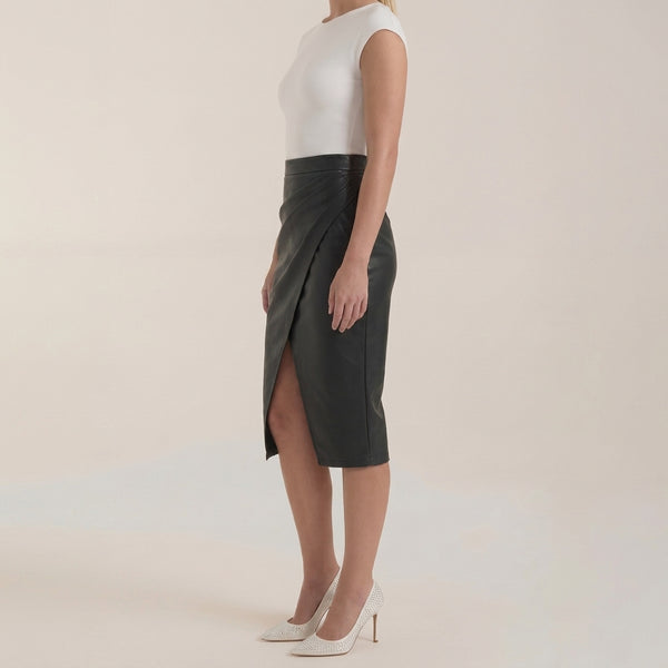Damen Midi-Rock mit Raffung und vorderem Schlitz-Skirt for women-Alpenkind