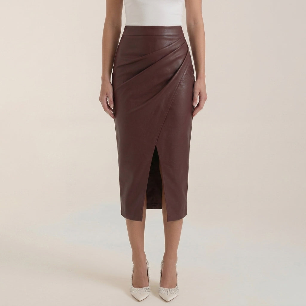 Damen Midi-Rock mit Raffung und vorderem Schlitz-Skirt for women-Alpenkind