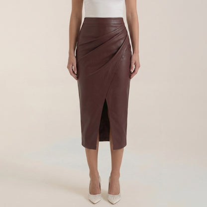 Damen Midi-Rock mit Raffung und vorderem Schlitz-Skirt for women-Alpenkind