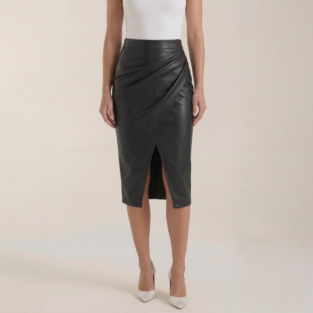 Damen Midi-Rock mit Raffung und vorderem Schlitz-Skirt for women-Alpenkind