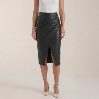 Damen Midi-Rock mit Raffung und vorderem Schlitz-Skirt for women-Alpenkind