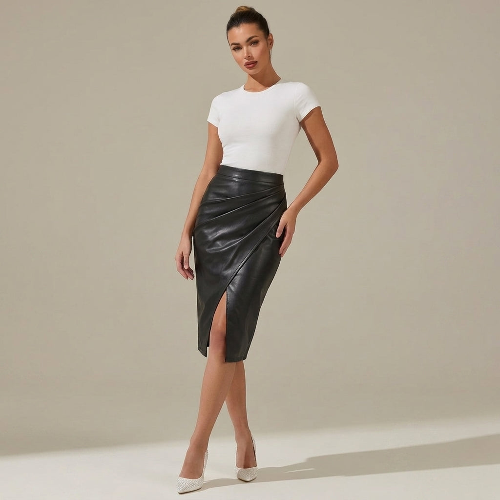 Damen Midi-Rock mit Raffung und vorderem Schlitz-Skirt for women-Alpenkind