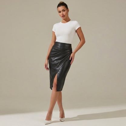Damen Midi-Rock mit Raffung und vorderem Schlitz-Skirt for women-Alpenkind