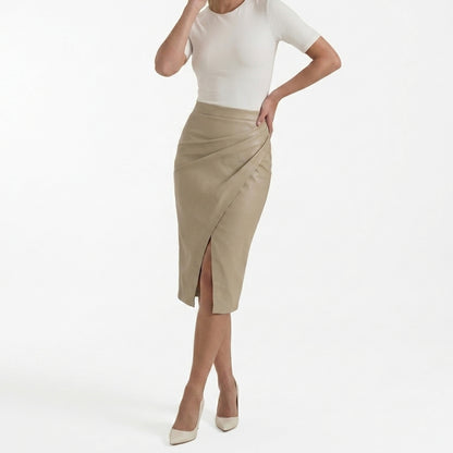 Damen Midi-Rock mit Raffung und vorderem Schlitz-Skirt for women-Alpenkind