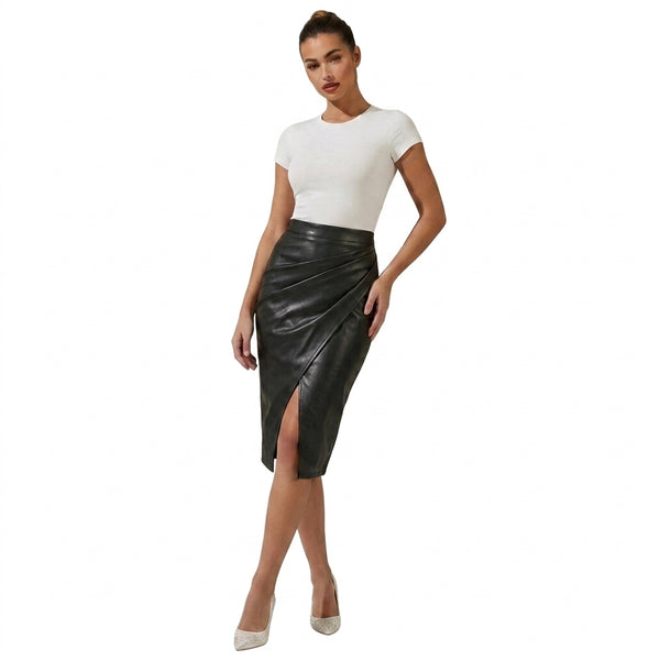 Damen Midi-Rock mit Raffung und vorderem Schlitz-Skirt for women-Alpenkind