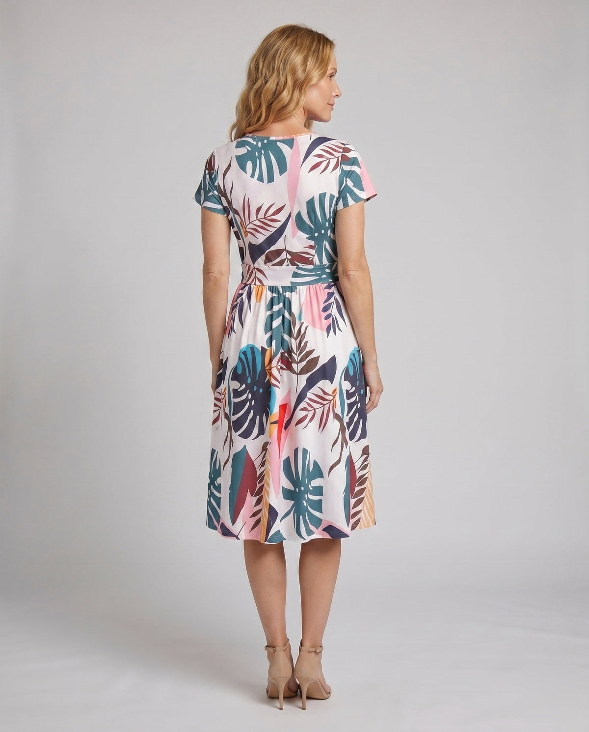 Damen Midi-Wickelkleid mit tropischem Print-Midi Dress-Alpenkind