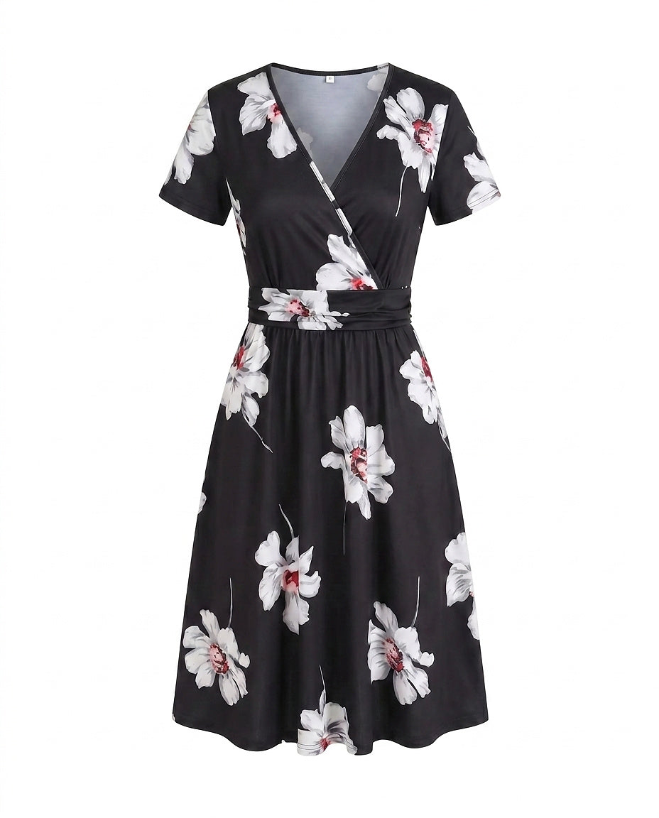 Damen Midi-Wickelkleid mit tropischem Print-Midi Dress-Alpenkind