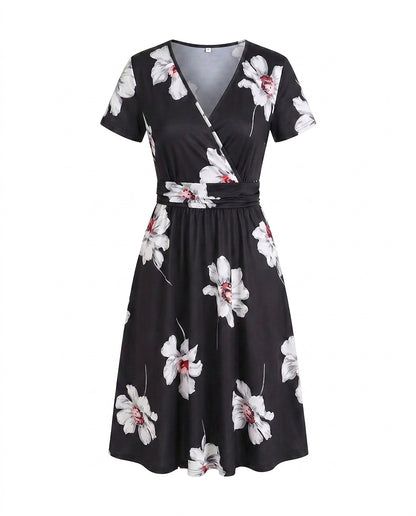 Damen Midi-Wickelkleid mit tropischem Print-Midi Dress-Alpenkind