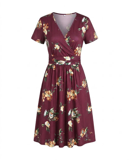Damen Midi-Wickelkleid mit tropischem Print-Midi Dress-Alpenkind