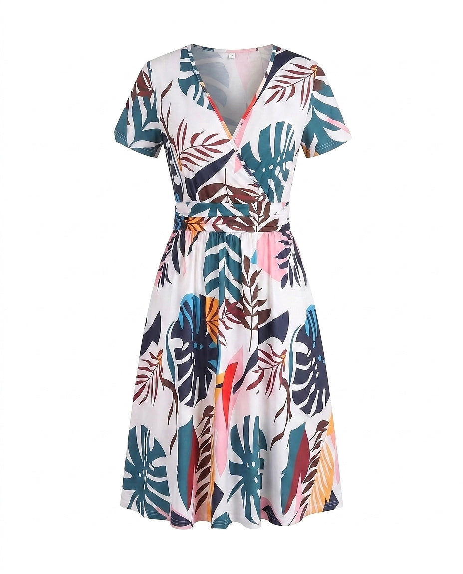 Damen Midi-Wickelkleid mit tropischem Print-Midi Dress-Alpenkind