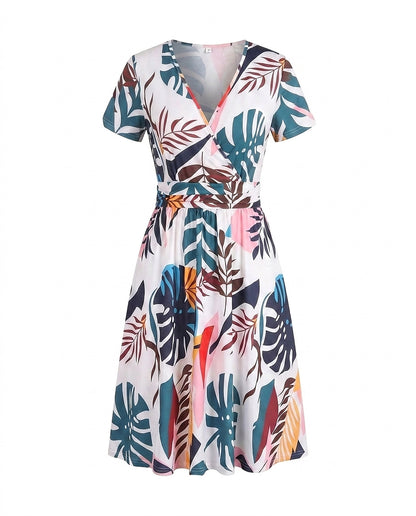Damen Midi-Wickelkleid mit tropischem Print-Midi Dress-Alpenkind