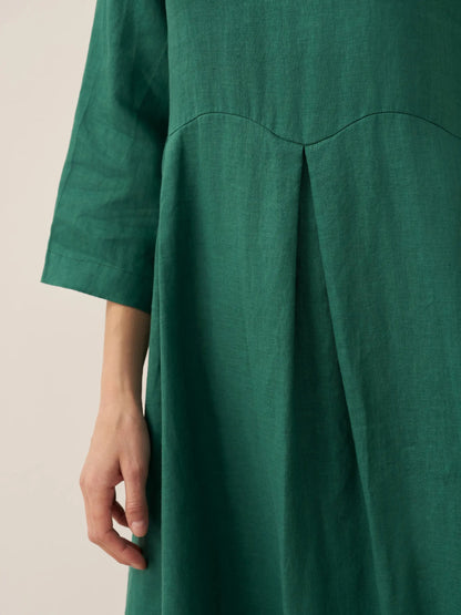 Damen-Midikleid aus Leinen mit U-Boot-Ausschnitt und Falten-Midi Dress-Alpenkind