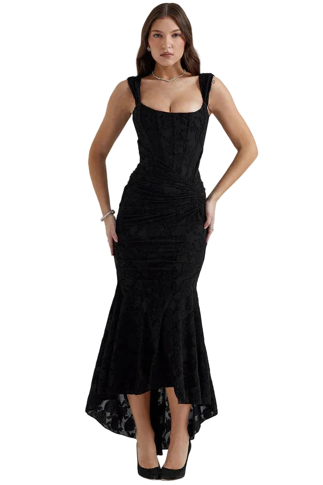 Damen Midikleid aus Spitze mit Raffung an der Taille und asymmetrischem Saum-Midi Dress-Alpenkind