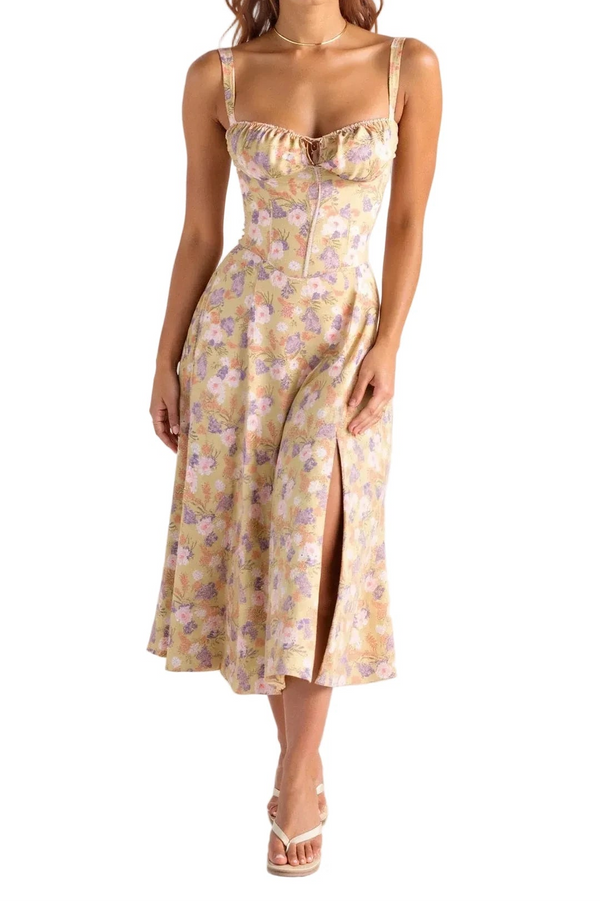 Damen Midikleid im Korsettstil mit Blumenmuster-Midi Dress-Alpenkind