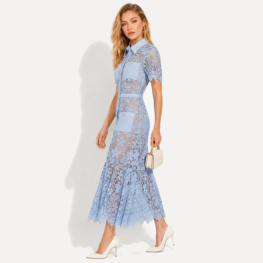 Damen Midikleid mit Blumenmuster und Gürtel und Taschen-Midi Dress-Alpenkind
