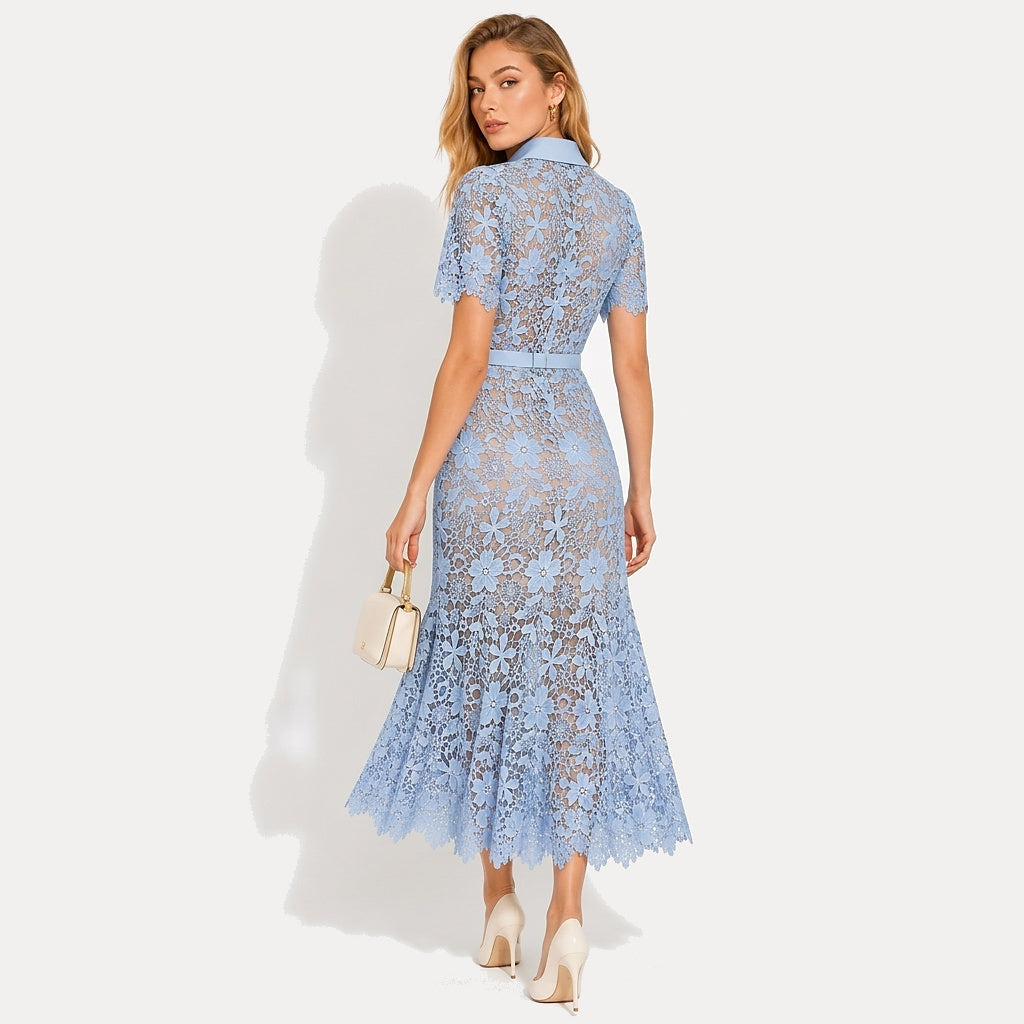 Damen Midikleid mit Blumenmuster und Gürtel und Taschen-Midi Dress-Alpenkind