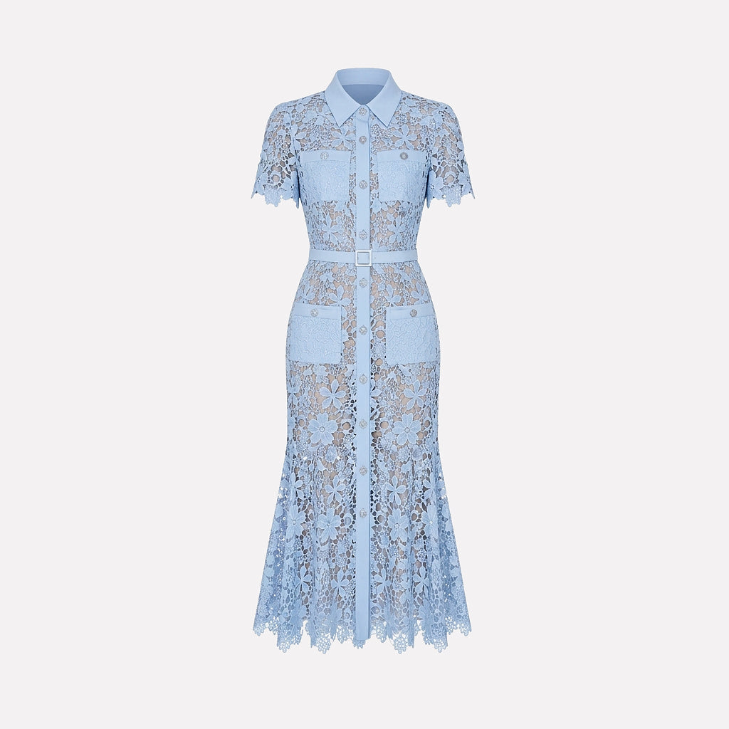 Damen Midikleid mit Blumenmuster und Gürtel und Taschen-Midi Dress-Alpenkind