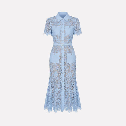 Damen Midikleid mit Blumenmuster und Gürtel und Taschen-Midi Dress-Alpenkind