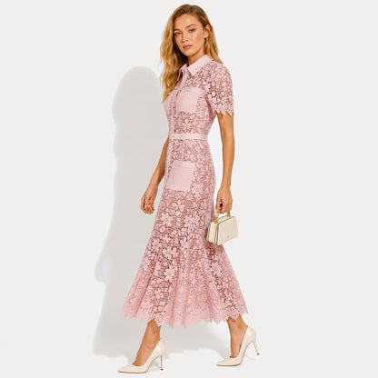 Damen Midikleid mit Blumenmuster und Gürtel und Taschen-Midi Dress-Alpenkind