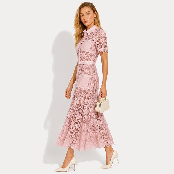 Damen Midikleid mit Blumenmuster und Gürtel und Taschen-Midi Dress-Alpenkind
