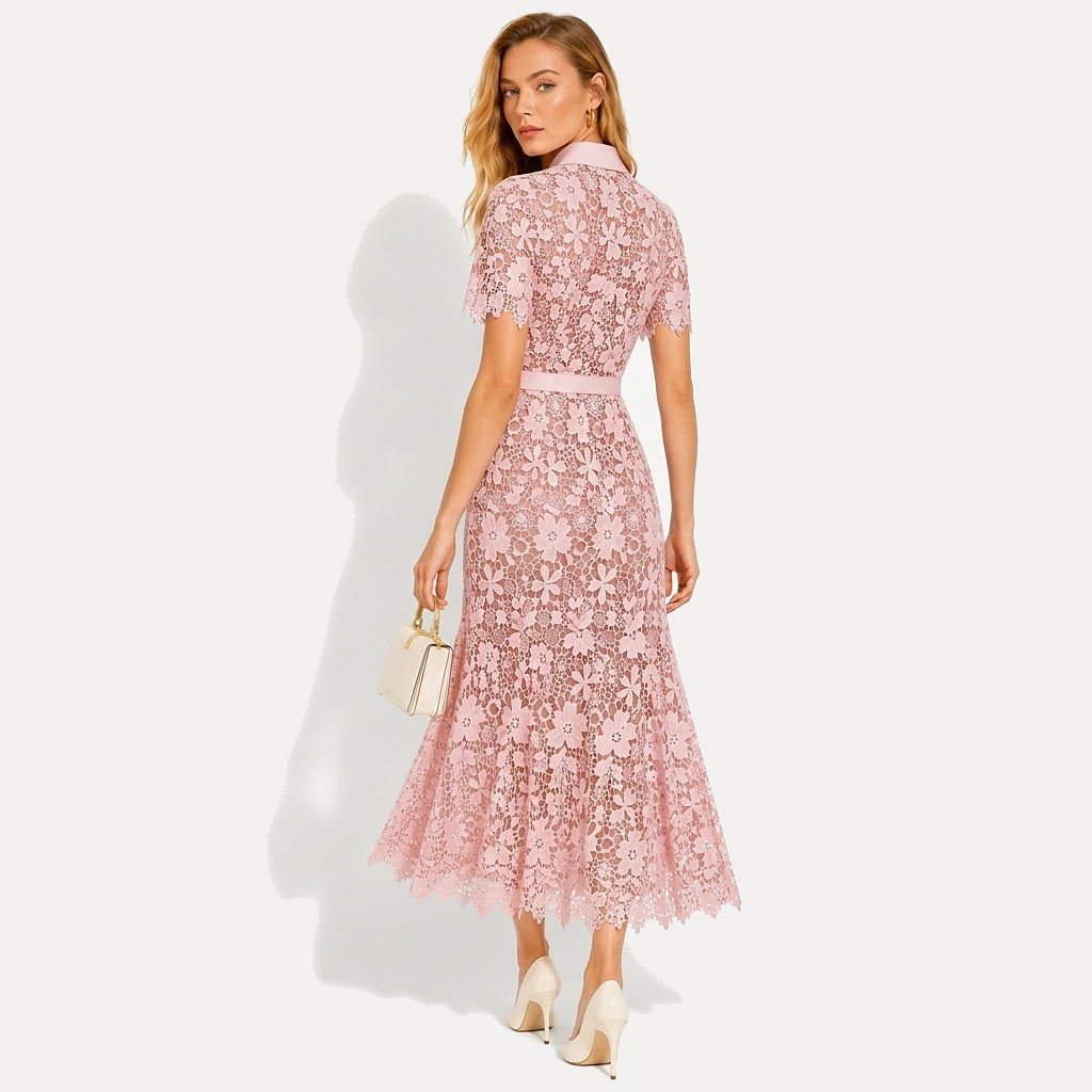 Damen Midikleid mit Blumenmuster und Gürtel und Taschen-Midi Dress-Alpenkind