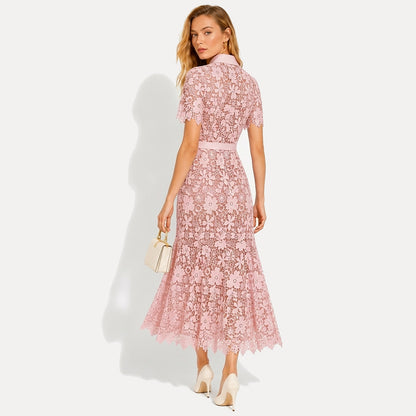 Damen Midikleid mit Blumenmuster und Gürtel und Taschen-Midi Dress-Alpenkind
