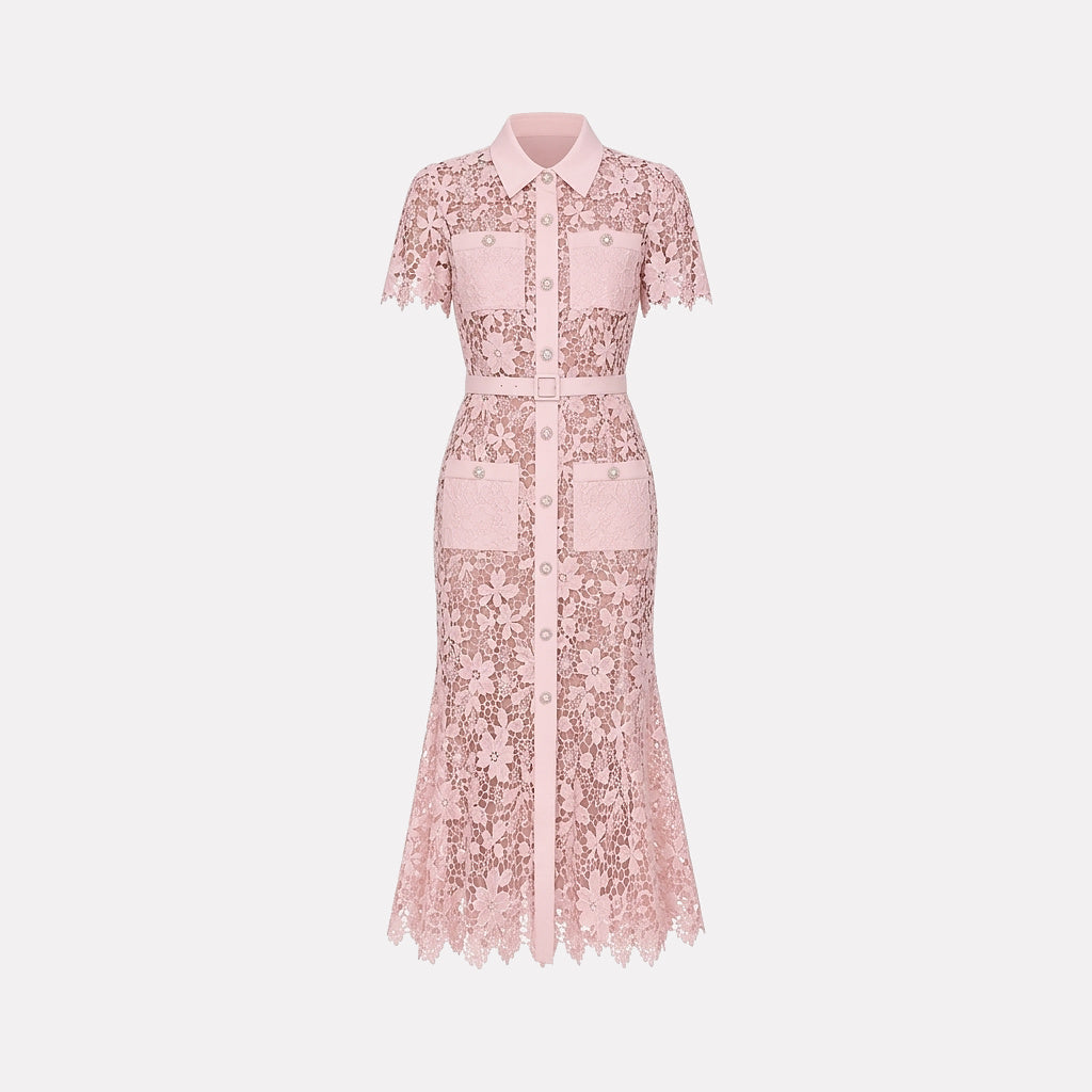 Damen Midikleid mit Blumenmuster und Gürtel und Taschen-Midi Dress-Alpenkind