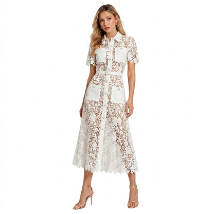 Damen Midikleid mit Blumenmuster und Gürtel und Taschen-Midi Dress-Alpenkind