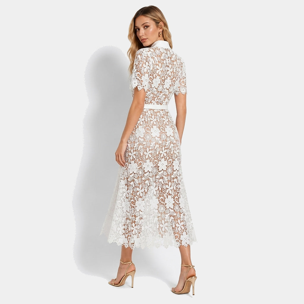 Damen Midikleid mit Blumenmuster und Gürtel und Taschen-Midi Dress-Alpenkind