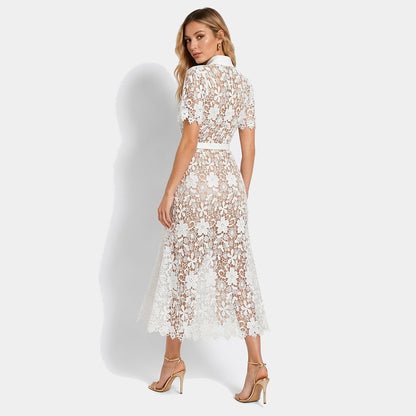 Damen Midikleid mit Blumenmuster und Gürtel und Taschen-Midi Dress-Alpenkind