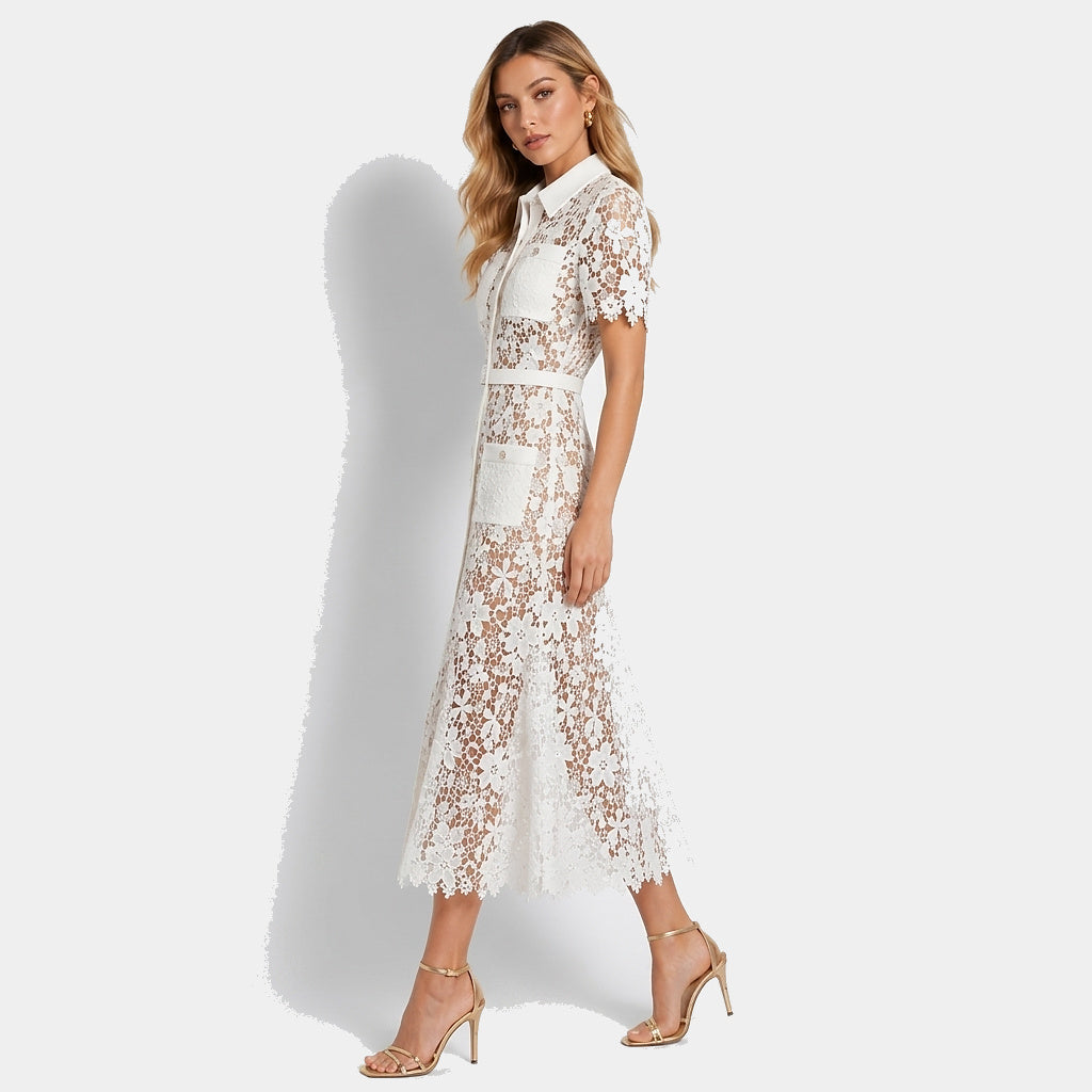 Damen Midikleid mit Blumenmuster und Gürtel und Taschen-Midi Dress-Alpenkind