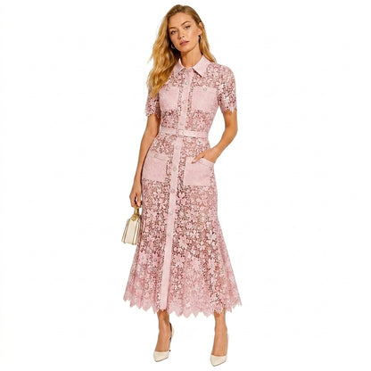 Damen Midikleid mit Blumenmuster und Gürtel und Taschen-Midi Dress-Alpenkind