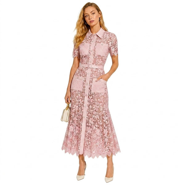 Damen Midikleid mit Blumenmuster und Gürtel und Taschen-Midi Dress-Alpenkind