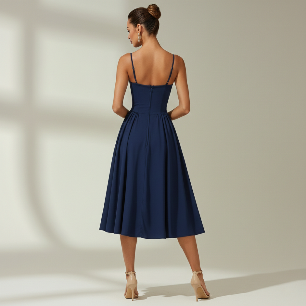 Damen Midikleid mit Blumenmuster und schmalen Trägern-Midi Dress-Alpenkind