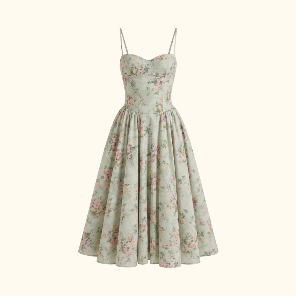 Damen Midikleid mit Blumenmuster und schmalen Trägern-Midi Dress-Alpenkind
