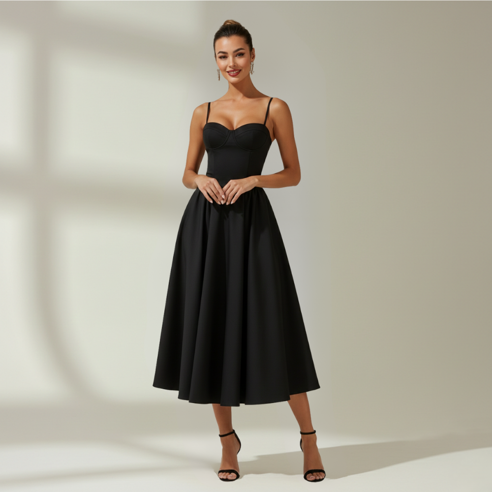 Damen Midikleid mit Blumenmuster und schmalen Trägern-Midi Dress-Alpenkind