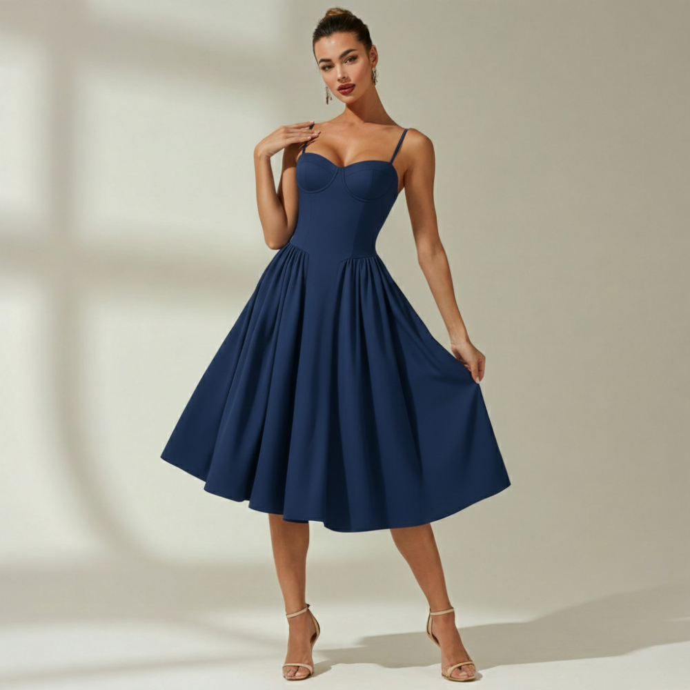 Damen Midikleid mit Blumenmuster und schmalen Trägern-Midi Dress-Alpenkind