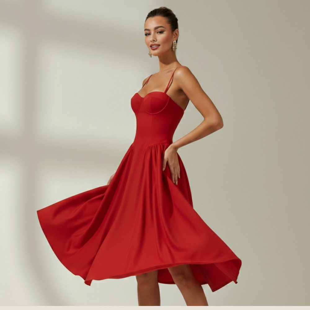 Damen Midikleid mit Blumenmuster und schmalen Trägern-Midi Dress-Alpenkind