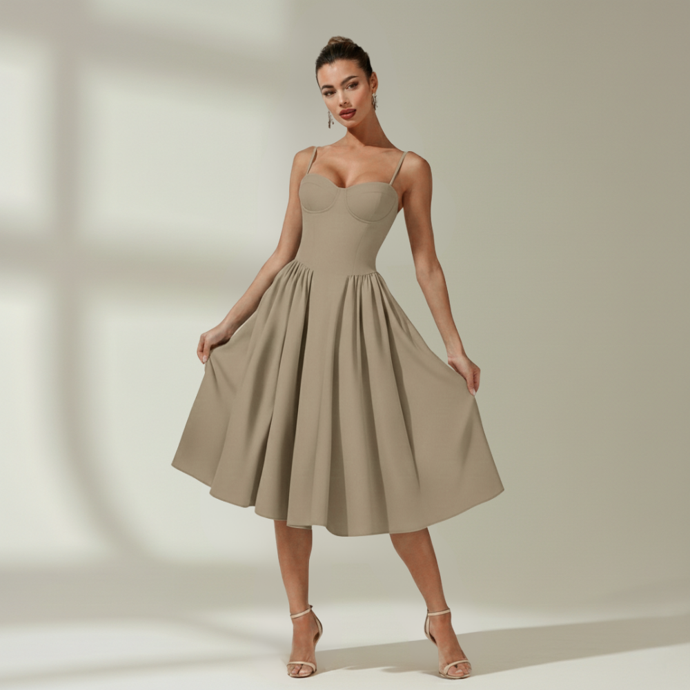 Damen Midikleid mit Blumenmuster und schmalen Trägern-Midi Dress-Alpenkind