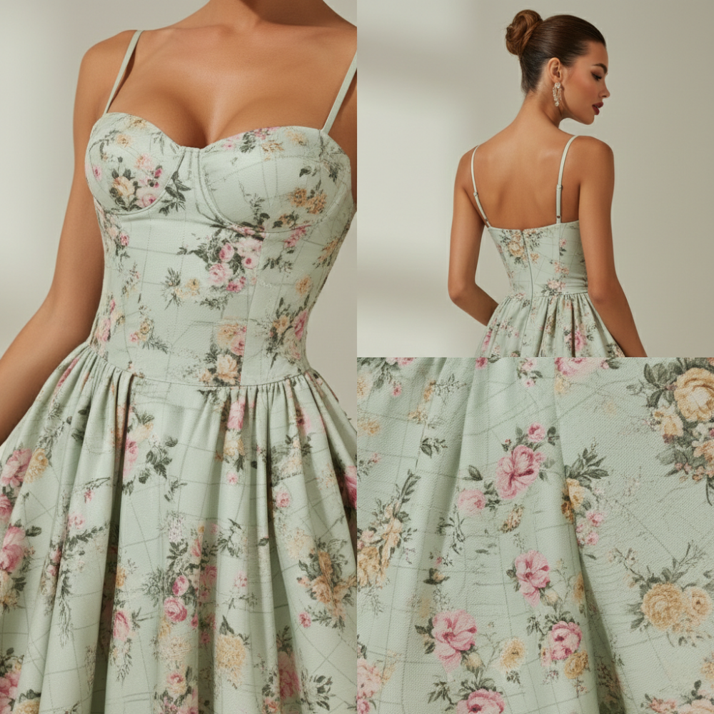 Damen Midikleid mit Blumenmuster und schmalen Trägern-Midi Dress-Alpenkind