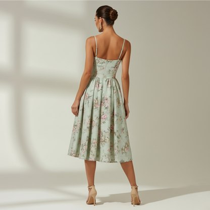 Damen Midikleid mit Blumenmuster und schmalen Trägern-Midi Dress-Alpenkind