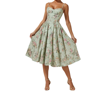 Damen Midikleid mit Blumenmuster und schmalen Trägern-Midi Dress-Alpenkind