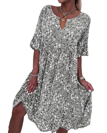 Damen-Midikleid mit Blumenmuster und V-Ausschnitt-Mini Dress-Alpenkind