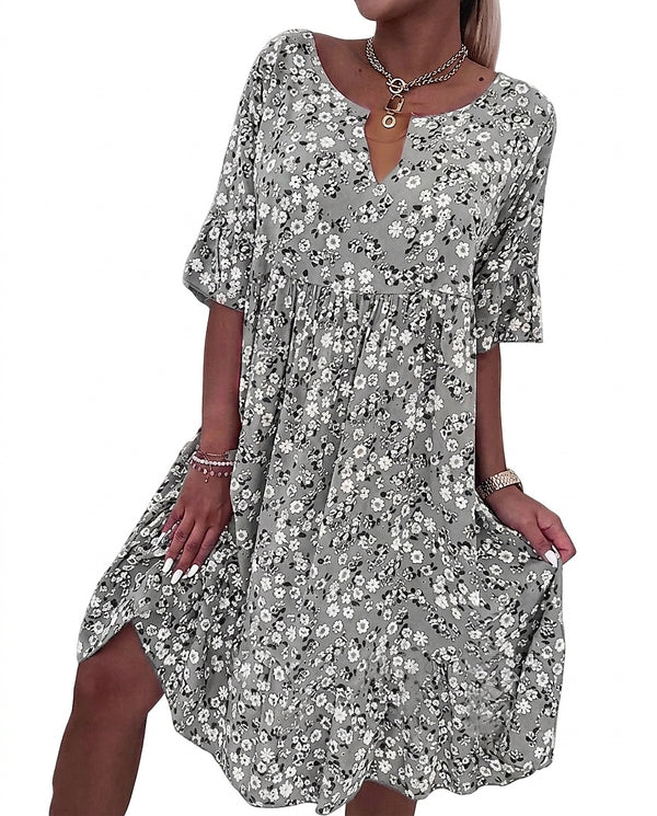Damen-Midikleid mit Blumenmuster und V-Ausschnitt-Mini Dress-Alpenkind