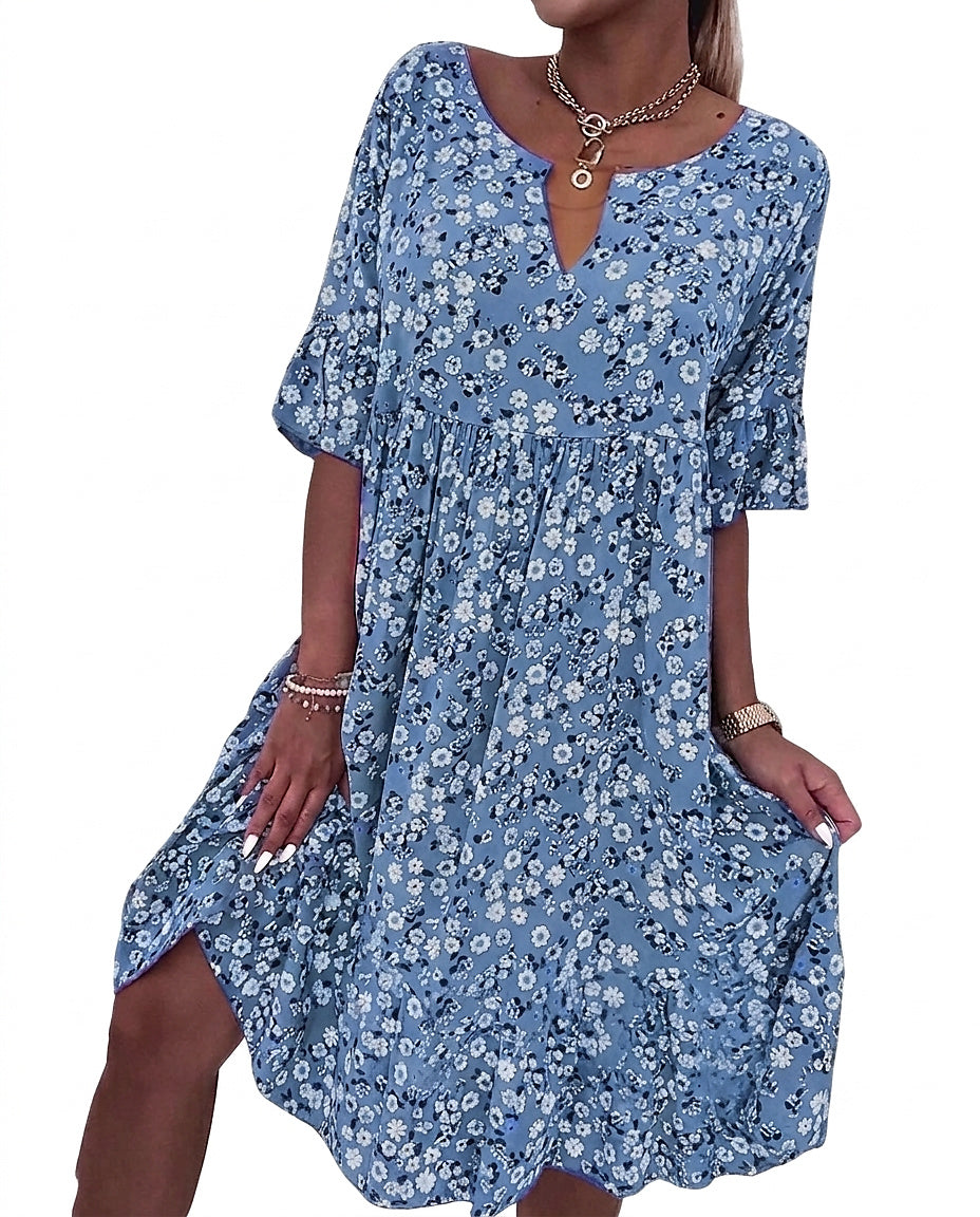 Damen-Midikleid mit Blumenmuster und V-Ausschnitt-Mini Dress-Alpenkind