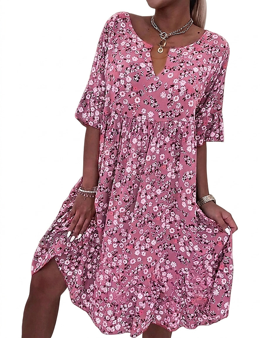 Damen-Midikleid mit Blumenmuster und V-Ausschnitt-Mini Dress-Alpenkind