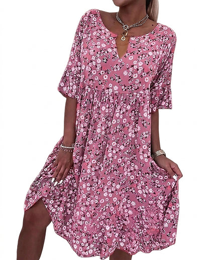 Damen-Midikleid mit Blumenmuster und V-Ausschnitt-Mini Dress-Alpenkind