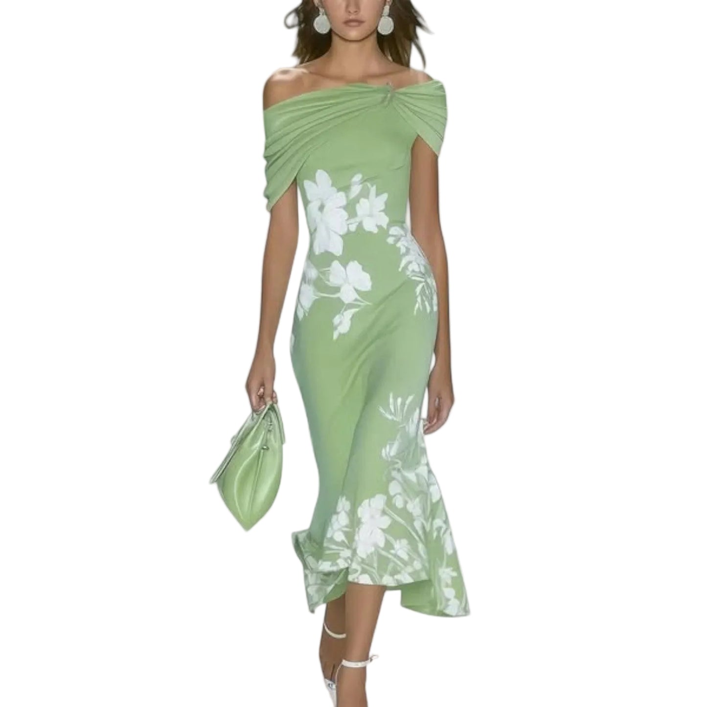 Damen Midikleid mit Carmenausschnitt und Blumenmuster-Midi Dress-Alpenkind